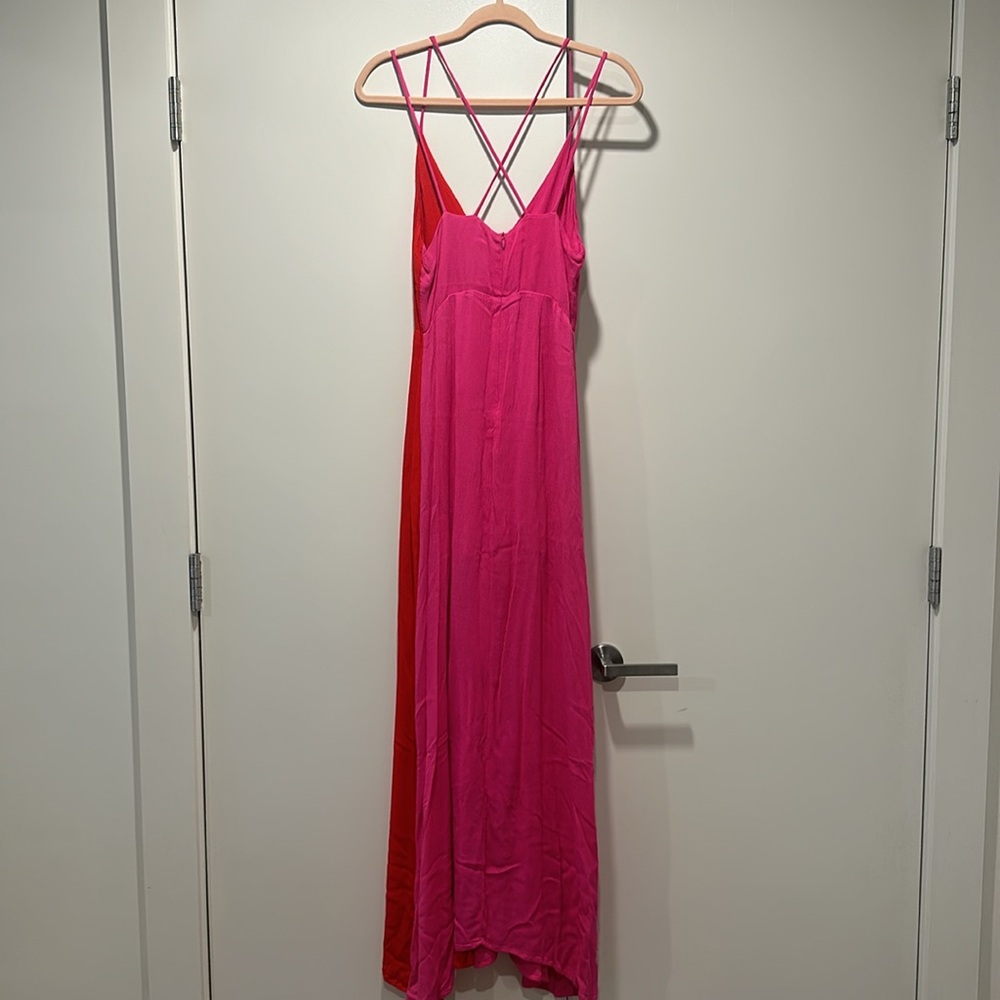 NWOT Red and Pink Color Block Maxi Dress - Picture 7 of 7